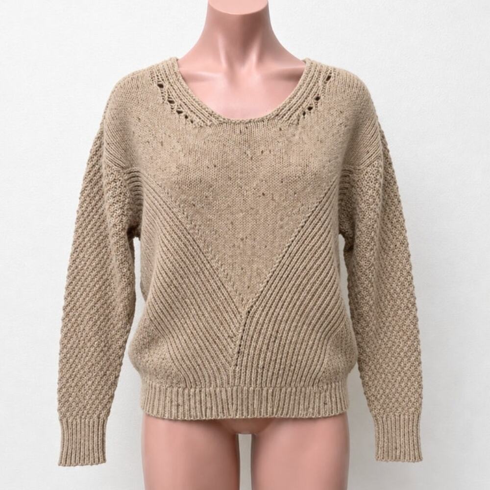 Wildfox Weekday Fuzzy Chunky Knit Design Oatmeal Tan Boxy Sweater Jumper S